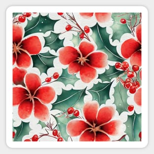 Christmas Red and Green Flowers with Holly Design on White Background Sticker